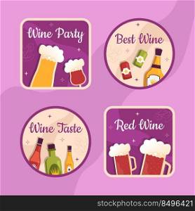 Wine Party Label Template Flat Cartoon Background Vector Illustration