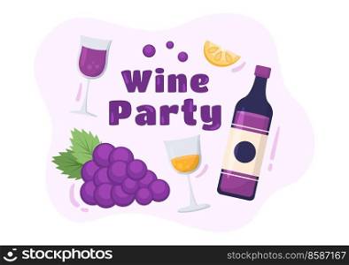 Wine Party Template Hand Drawn Cartoon Flat Illustration with People Dance, Holding a Bottle of Ch&agne and Drinking in Festive Event Concept