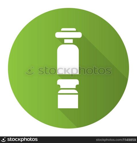 Wine preserver and bottle with cork green flat design long shadow glyph icon. Barman equipment. Sommelier tool. Alcohol beverage. Aperitif drink. Vector silhouette illustration