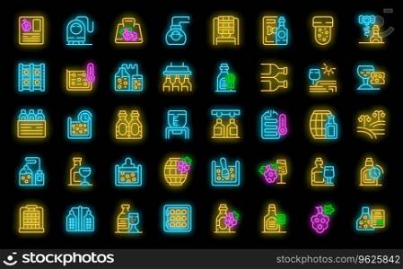Wine production icons set outline vector. Winery industry. Fruit shape neon color on black. Wine production icons set vector neon