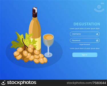 Wine production mobile application background with degustation symbols isometric vector illustration
