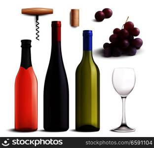 Wine realistic set with red and white wine isolated vector illustration. Wine Realistic Set