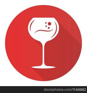 Wine red flat design long shadow glyph icon. Chardonnay wineglass. Alcohol beverage with bubbles. Party cocktail. Sweet aperitif drink. Tableware, glassware. Vector silhouette illustration