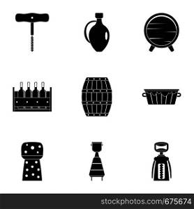 Wine restaurant icon set. Simple set of 9 wine restaurant vector icons for web isolated on white background. Wine restaurant icon set, simple style