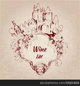 Wine restaurant list card with grape house bottle elements vector illustration