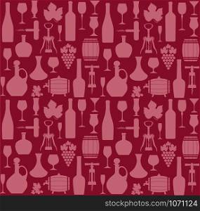 Wine seamless pattern.. Wine seamless pattern og icons on red background. Wine color style.