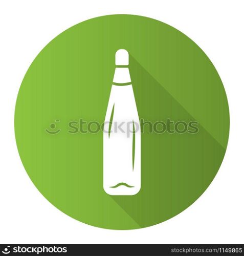 Wine service green flat design long shadow glyph icon. Sweet aperitif drink. Bar, restaurant, winery. Party, holiday, event aperitif. Tableware, glassware. Vector silhouette illustration