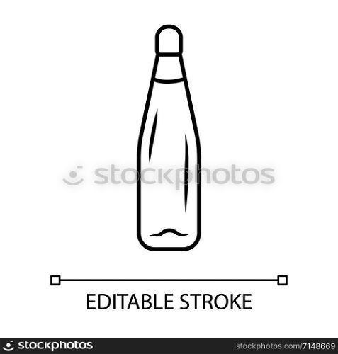 Wine service linear icon. Alcohol beverage bottle with cork thin line illustration. Sweet aperitif drink contour symbol. Bar, restaurant, winery. Vector isolated outline drawing. Editable stroke