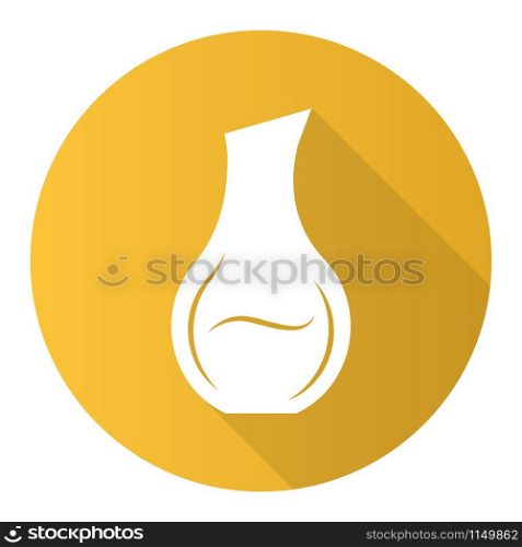 Wine service yellow flat design long shadow glyph icon. Decorative decanter with alcohol beverage. Party, holiday aperitif drink. Bar, restaurant, winery. Vector silhouette illustration