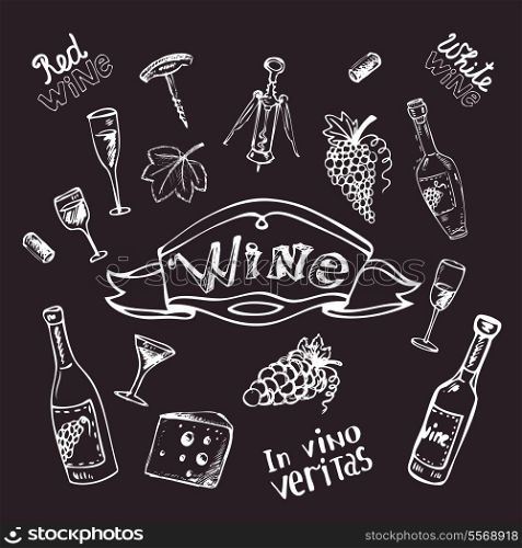 Wine set on chalk board vector illustration