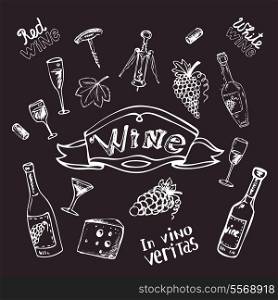 Wine set on chalk board vector illustration