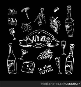 Wine set on chalkboard vintage vector illustration