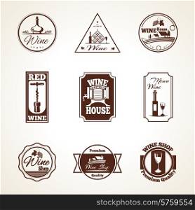 Wine shop badges premium quality label set isolated vector illustration. Wine Label Set