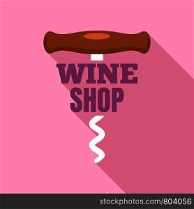 Wine shop corkscrew logo. Flat illustration of wine shop corkscrew vector logo for web design. Wine shop corkscrew logo, flat style