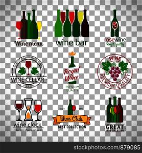 Wine shop logos vector set isolated on transparent background. Wine shop logos set