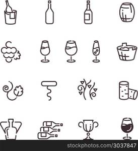 Wine sommelier winery thin line vector icons. Wine sommelier winery thin line vector icons. Linear glass goblet and bottle illustration