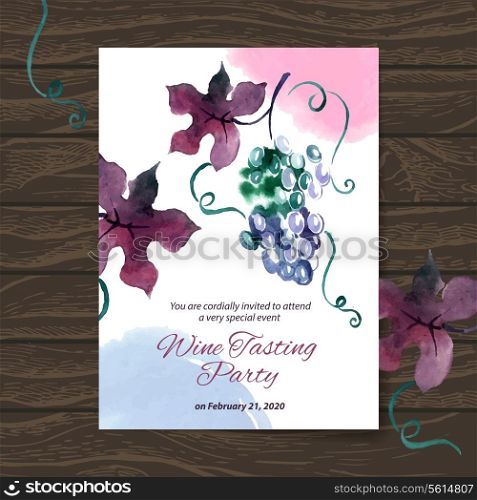 Wine tasting party card. Vector design with watercolor illustration