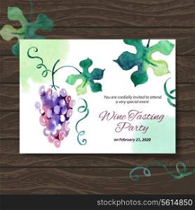 Wine tasting party card. Vector design with watercolor illustration&#x9;