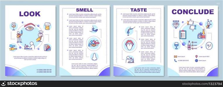 Wine tasting process brochure template. Conclude judgement. Flyer, booklet, leaflet print, cover design with linear icons. Vector layouts for magazines, annual reports, advertising posters