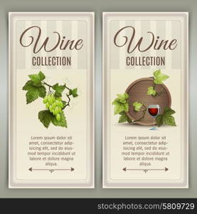 Wine vertical banners set. Winery farm quality wines collection advertisement 2 vertical banners set with oak barrel abstract vector isolated illustration