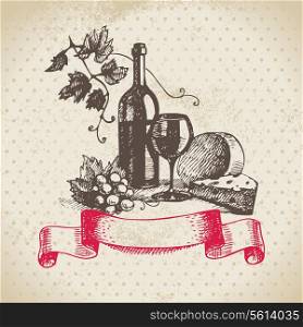 Wine vintage background. Hand drawn illustration