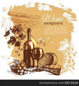 Wine vintage background. Hand drawn illustration. Splash blob retro design
