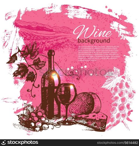 Wine vintage background. Hand drawn illustration. Splash blob retro design