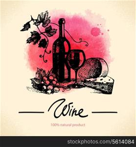 Wine vintage background. Watercolor hand drawn illustration