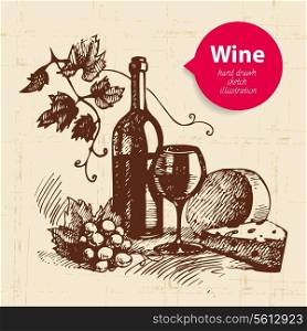 Wine vintage background with banner. Hand drawn sketch illustration