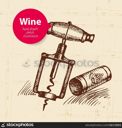 Wine vintage background with banner. Hand drawn sketch illustration&#x9;