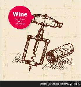 Wine vintage background with banner. Hand drawn sketch illustration&#x9;