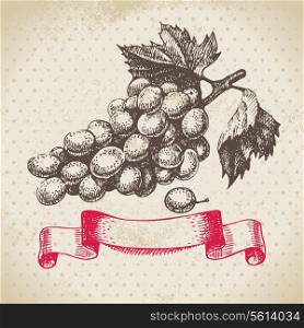 Wine vintage background with grapes. Hand drawn illustration