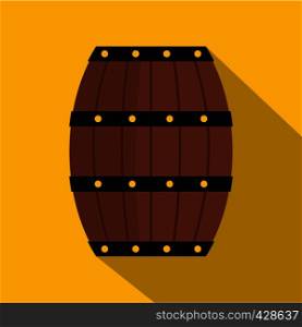 Wine wooden barrel icon. Flat illustration of wine wooden barrel vector icon for web isolated on yellow background. Wine wooden barrel icon, flat style