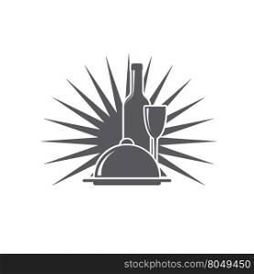 wineglass, wine bottle, dish menu icon abstract vector illustration
