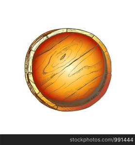 Winery Drawn Wooden Oak Barrel Front Color View Vector. Classical Barrel With Metal Rings For Production And Storage Wine. Closeup Drink Container Of Distillery Factory Illustration. Winery Drawn Wooden Oak Barrel Front View Color Vector