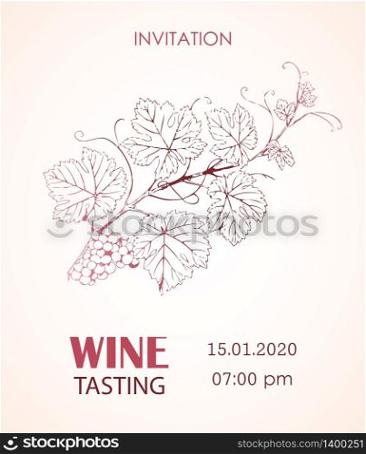 Winetasting invitation. Bunch of grapes for card, banner, labels of wine. Vintage style illustration. Wine. Bunch of grapes for labels of wine. Vintage labels