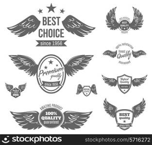 Wing black label best choice premium perfect royal quality guaranteed set isolated vector illustration