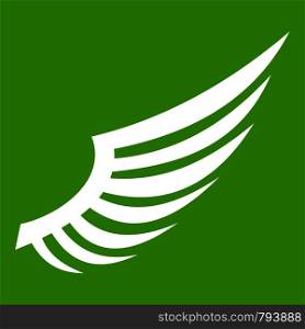 Wing icon white isolated on green background. Vector illustration. Wing icon green