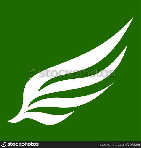 Wing icon white isolated on green background. Vector illustration. Wing icon green