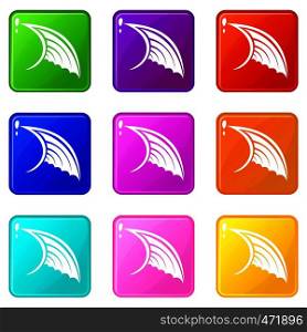 Wing icons of 9 color set isolated vector illustration. Wing icons 9 set
