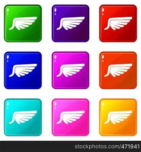 Wing icons of 9 color set isolated vector illustration. Wing icons 9 set