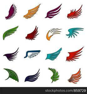 Wing icons set. Doodle illustration of vector icons isolated on white background for any web design. Wing icons doodle set