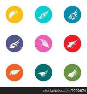 Wing icons set. Flat set of 9 wing vector icons for web isolated on white background. Wing icons set, flat style