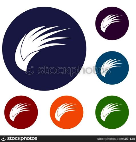 Wing icons set in flat circle reb, blue and green color for web. Wing icons set