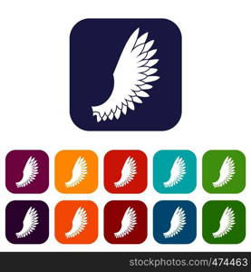 Wing icons set vector illustration in flat style In colors red, blue, green and other. Wing icons set