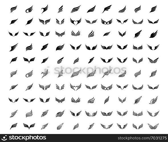 Wing logo and symbol business template set line 100 vector