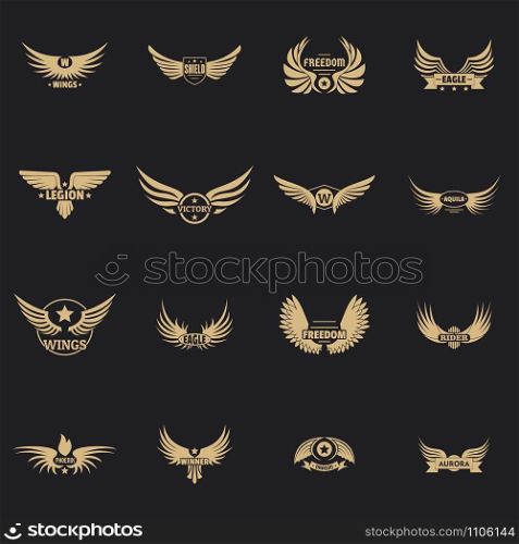 Wing logo icons set. Simple illustration of 16 wing logo vector icons for web. Wing logo icons set, simple style