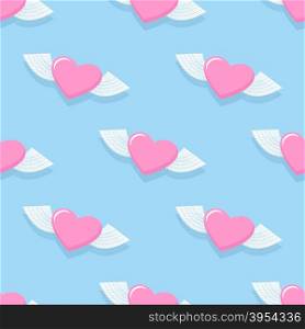 Winged heart seamless pattern. Background for Valentine&rsquo;s day. Heart with Angel wings. Vector illustration&#xA;
