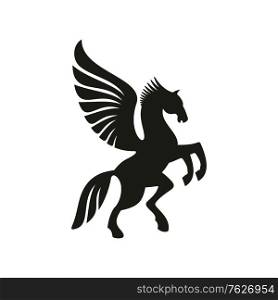 Winged horse silhouette isolated pegasus silhouette. Vector unicorn heraldic symbol, mythical animal. Unicorn or pegasus isolated winged animal horse