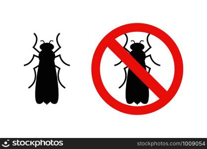 winged insect and sign of ban in flat. winged insect and sign of ban, flat